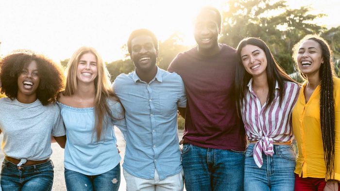 Smiling Friends posing for photoshoot